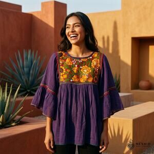 Mexican hand made  Blouse – Handmade design  peasent uni size S to M